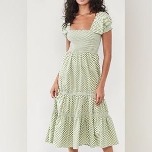 o.p.t. Green Gingham Smocked Puff Sleeve Dress